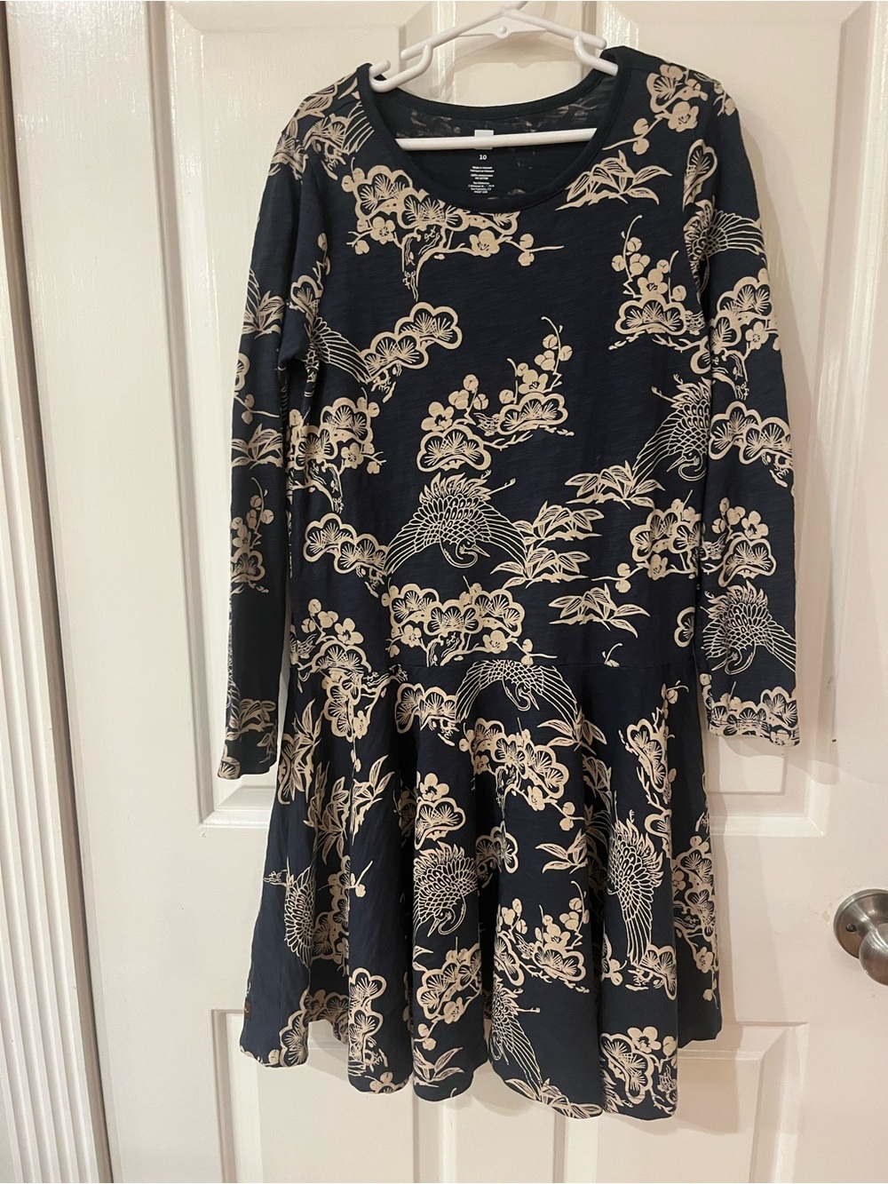 Tea Collection Navy and Cream Floral Crane Fit-and-Flare Dress